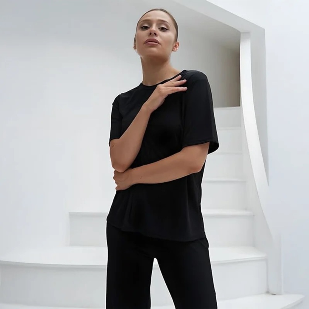 Talmont Women's Silky Short Sleeve Pajama Sets - Black - Picture 3 of 4